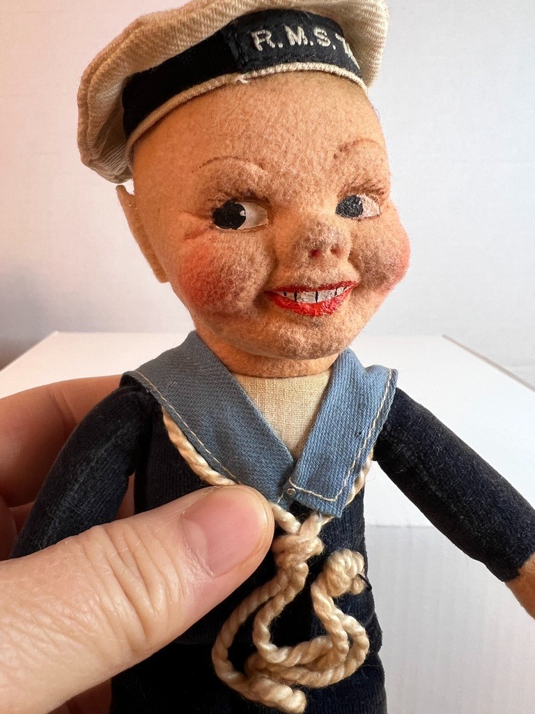 Vintage RMS Aquitaine Ocean Liner Cunard Sailor Doll Souvenir Super Cute 7.5