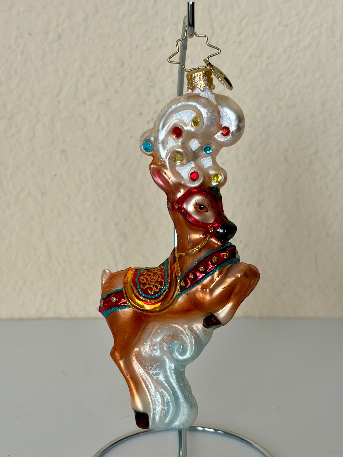 VERY RARE Christopher Radko Leaping Reindeer w/ White Cloud Swirls Ornament VERY RARE Christopher Radko Leaping Reindeer w/ White Cloud Swirls Ornament
