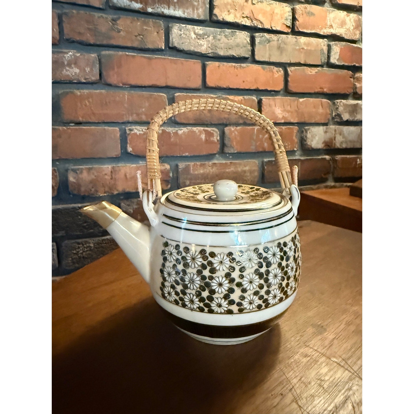 Vintage Made in Japan Floral Ceramic Teapot Wicker Handle MCM