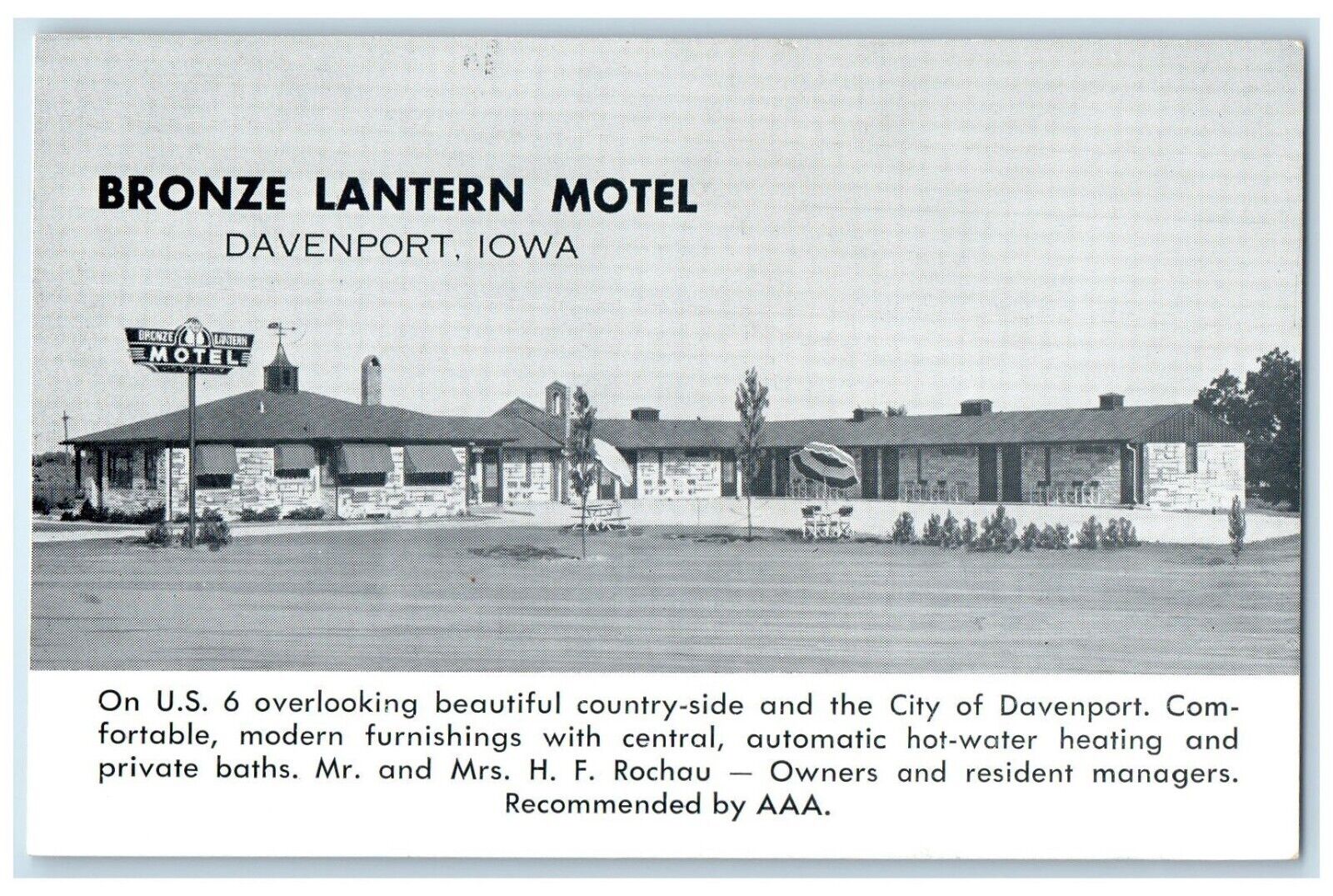 1951 Bronze Lantern Motel Roadside Davenport Iowa IA Posted Vintage Postcard