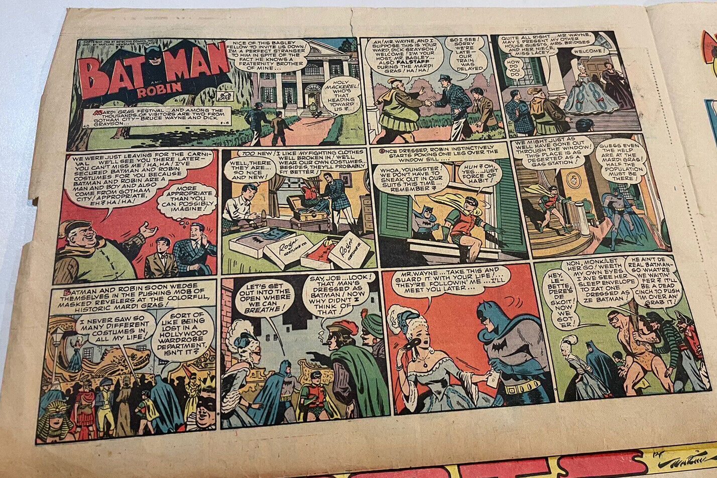 DETECTIVE COMICS 1944 newspaper cartoon BATMAN & ROBIN Miami Daily News
