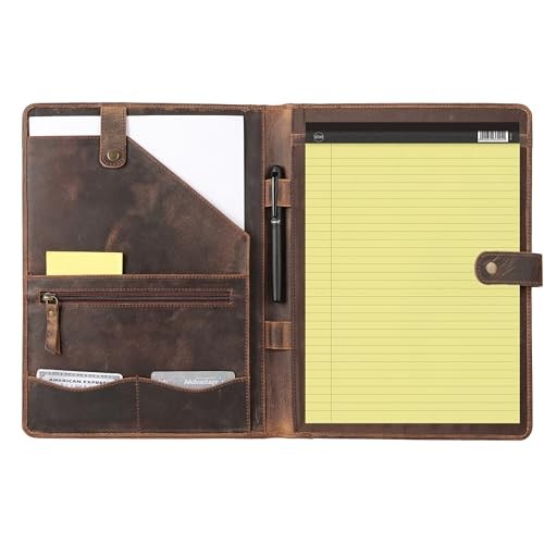 Leather Portfolio Folder with Luxury Pen and Button Closure | Distressed Tan