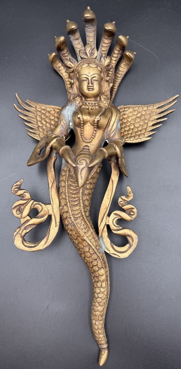 Vintage Solid Brass Thai Kinnari Wall Hanging Winged Goddess Naga 18 Vintage Solid Brass Thai Kinnari Wall Hanging Winged Goddess Naga 18