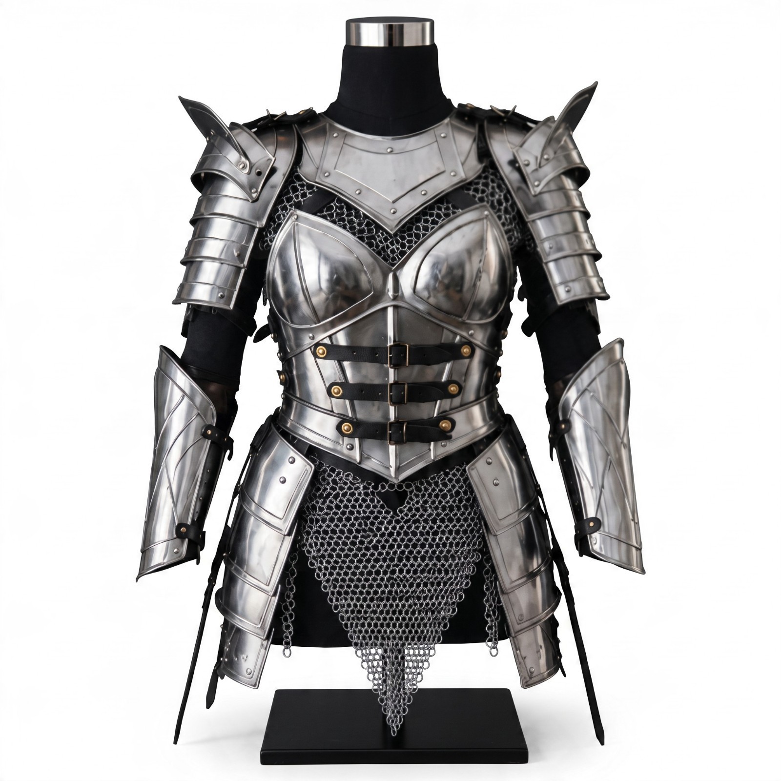Female Steel Knight Armor Suit Cuirass Pauldrons Chainmail LARP Cosplay Set