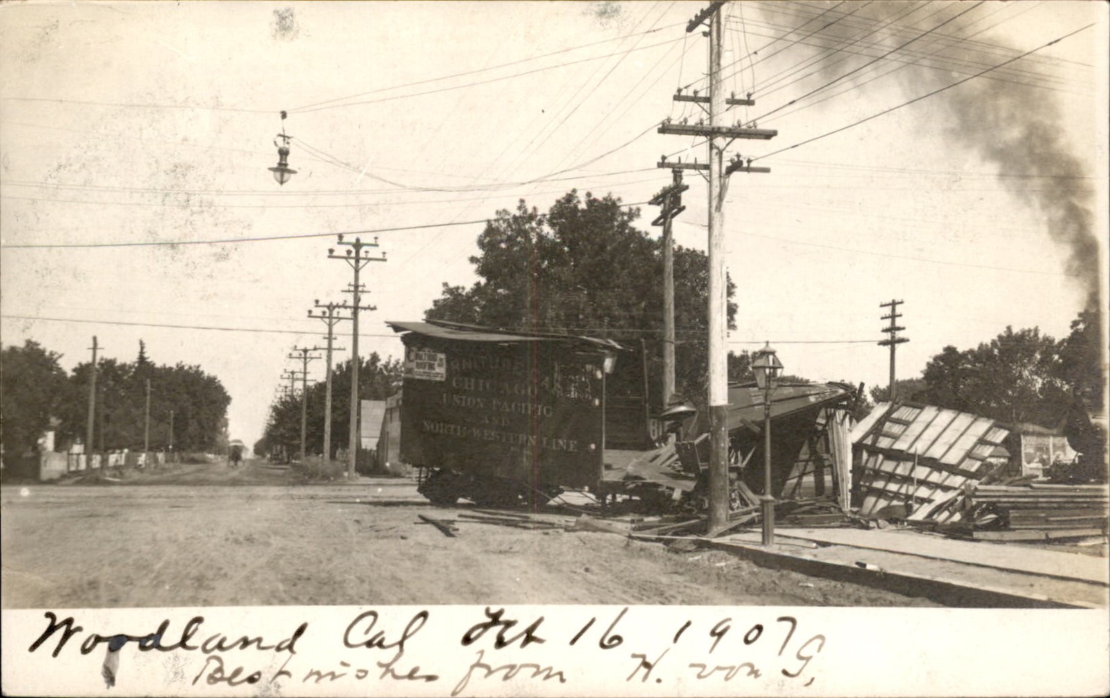 Woodland CA Streetcar Trolley Wreck c1907 Real Photo Vintage Postcard bhn Woodland CA Streetcar Trolley Wreck c1907 Real Photo Vintage Postcard bhn