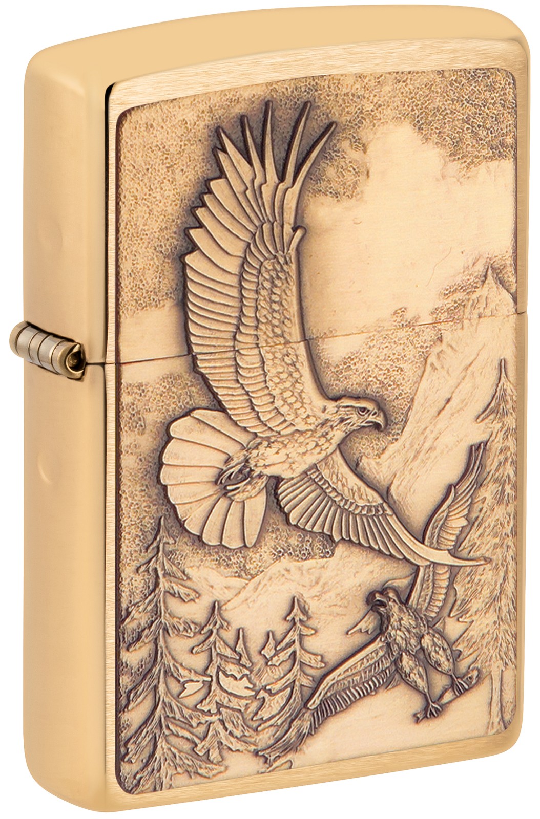 Zippo Soaring Eagles Emblem Brushed Brass Windproof Pocket Lighter, 20854