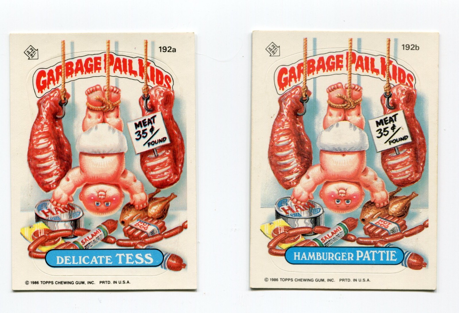 Delicate Tess 192a  Hamburger Pattie  192b Garbage Pail Kids 1986 Topps Series 5