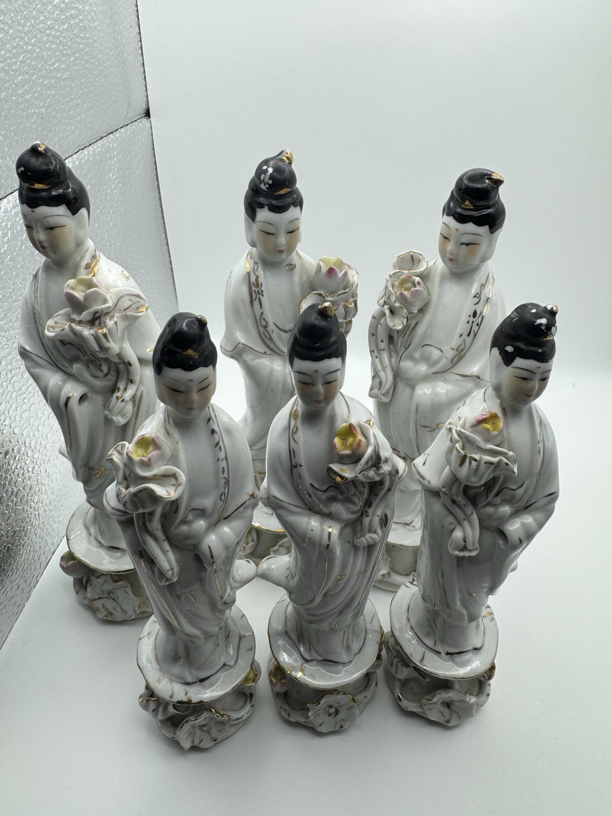 Vtg Blanc de Chine Porcelain Guanyin Figurines,Chinese Goddess of Mercy Statues