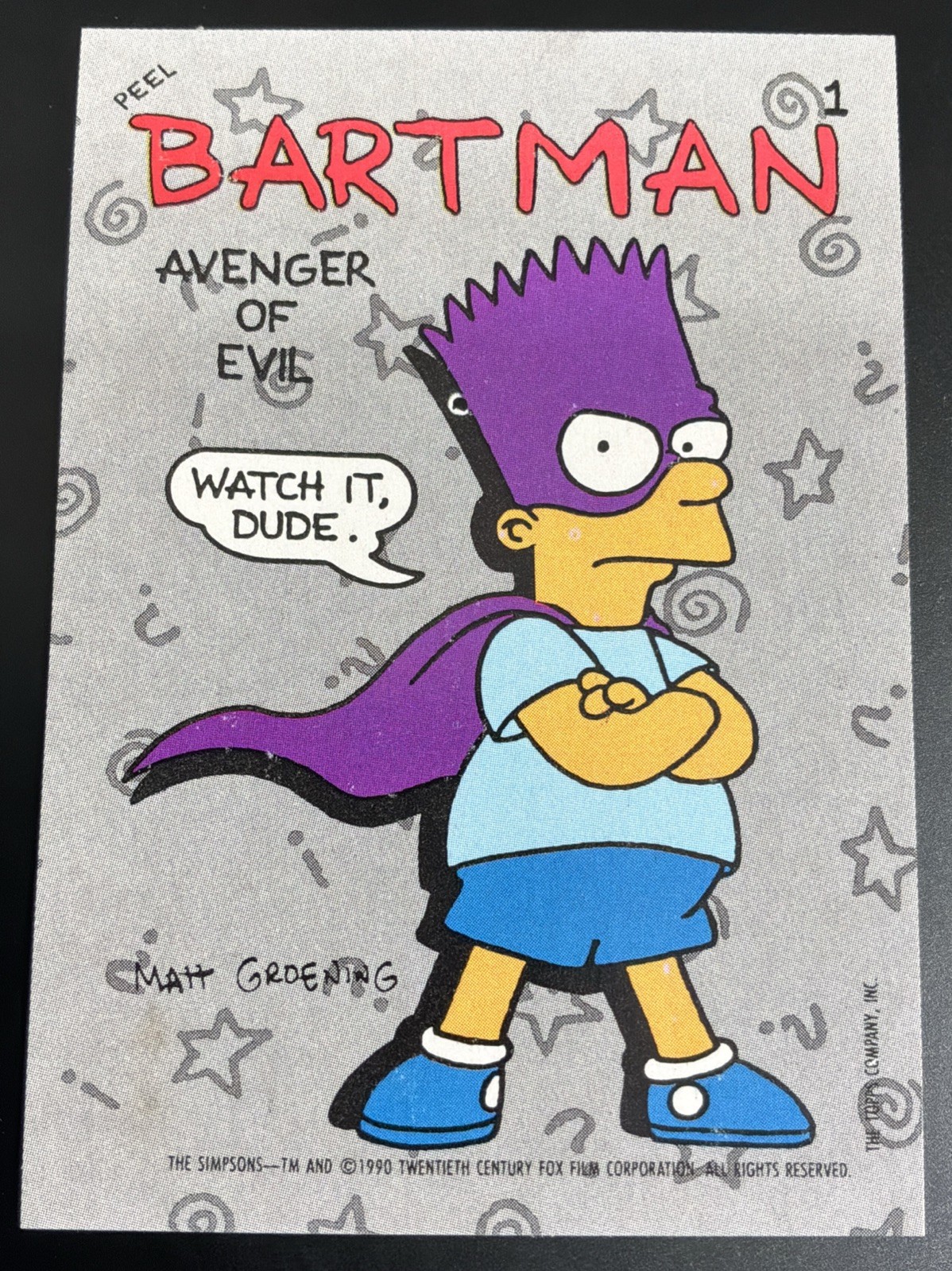 Original 1990 Topps The Simpsons Bart Simpson Rookie Card Sticker #1 Bartman Original 1990 Topps The Simpsons Bart Simpson Rookie Card Sticker #1 Bartman