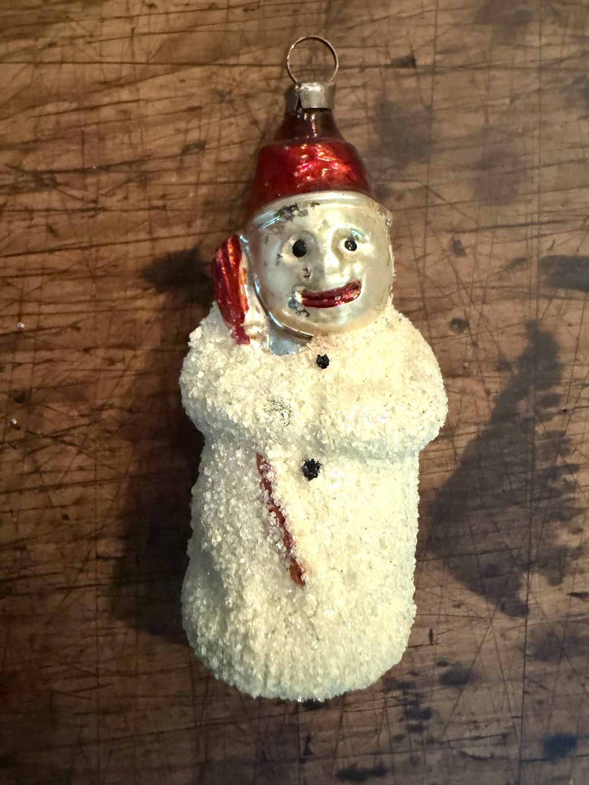 Antique 1920\'s German Mercury Glass Snowman Red Hat & Broom Ornament ships FREE