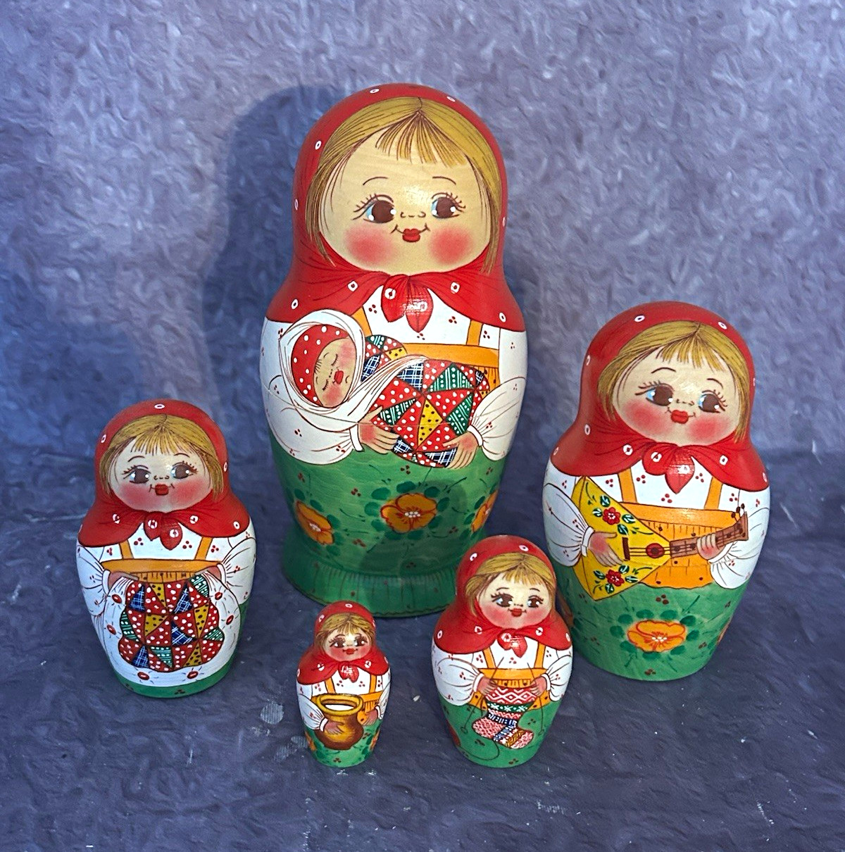 Russian Matryoshka Nesting Dolls Set of 5 Hand-Painted Wood, 6”