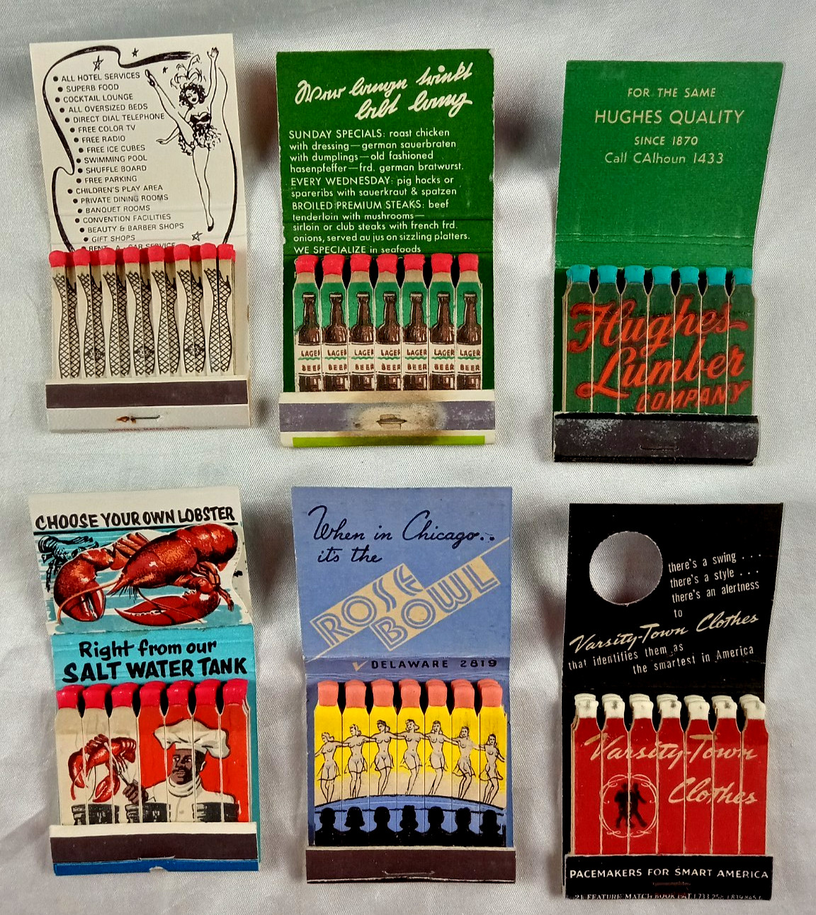 VTG FEATURE MATCHBOOKS LOT OF 6-FULL-UNSTRUCK VTG FEATURE MATCHBOOKS LOT OF 6-FULL-UNSTRUCK