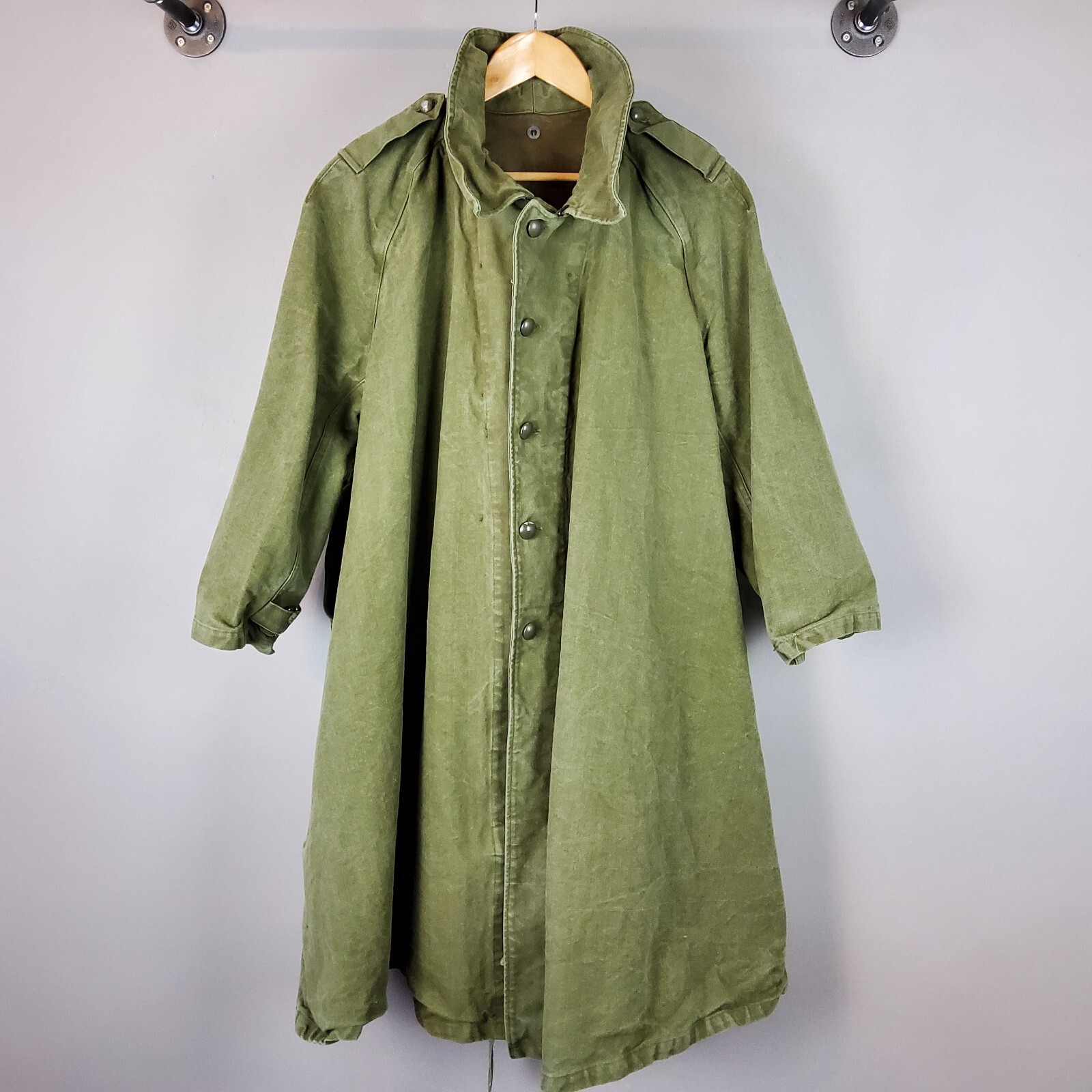 WWII French Army Trench Motorized Coat Motorcycle Jacket Canvas Olive Green WWII French Army Trench Motorized Coat Motorcycle Jacket Canvas Olive Green