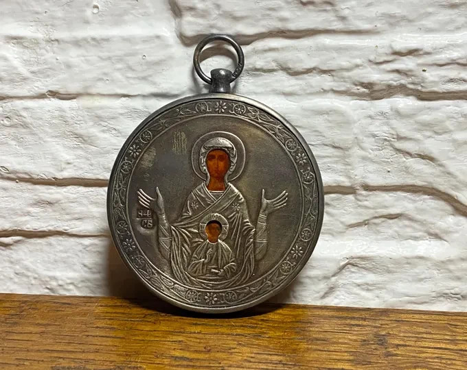 Russian Small Silver 84 Orthodox Icon - Mother of God Russian Small Silver 84 Orthodox Icon - Mother of God