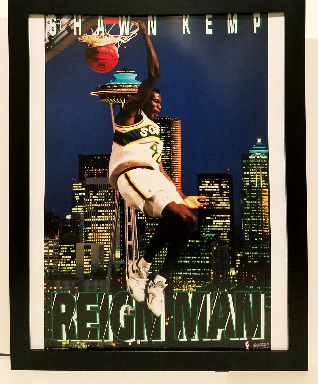 Shawn Kemp Seattle Supersonics Costacos Brothers 8.5x11 FRAMED Print Vintage 90s