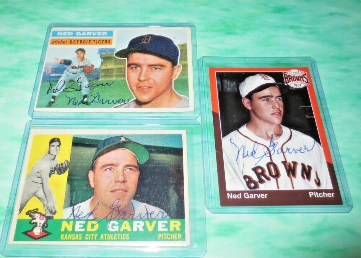 Lot of 3 Ned Garver (dec) signed autographed cards MLB Pitcher Browns Tigers