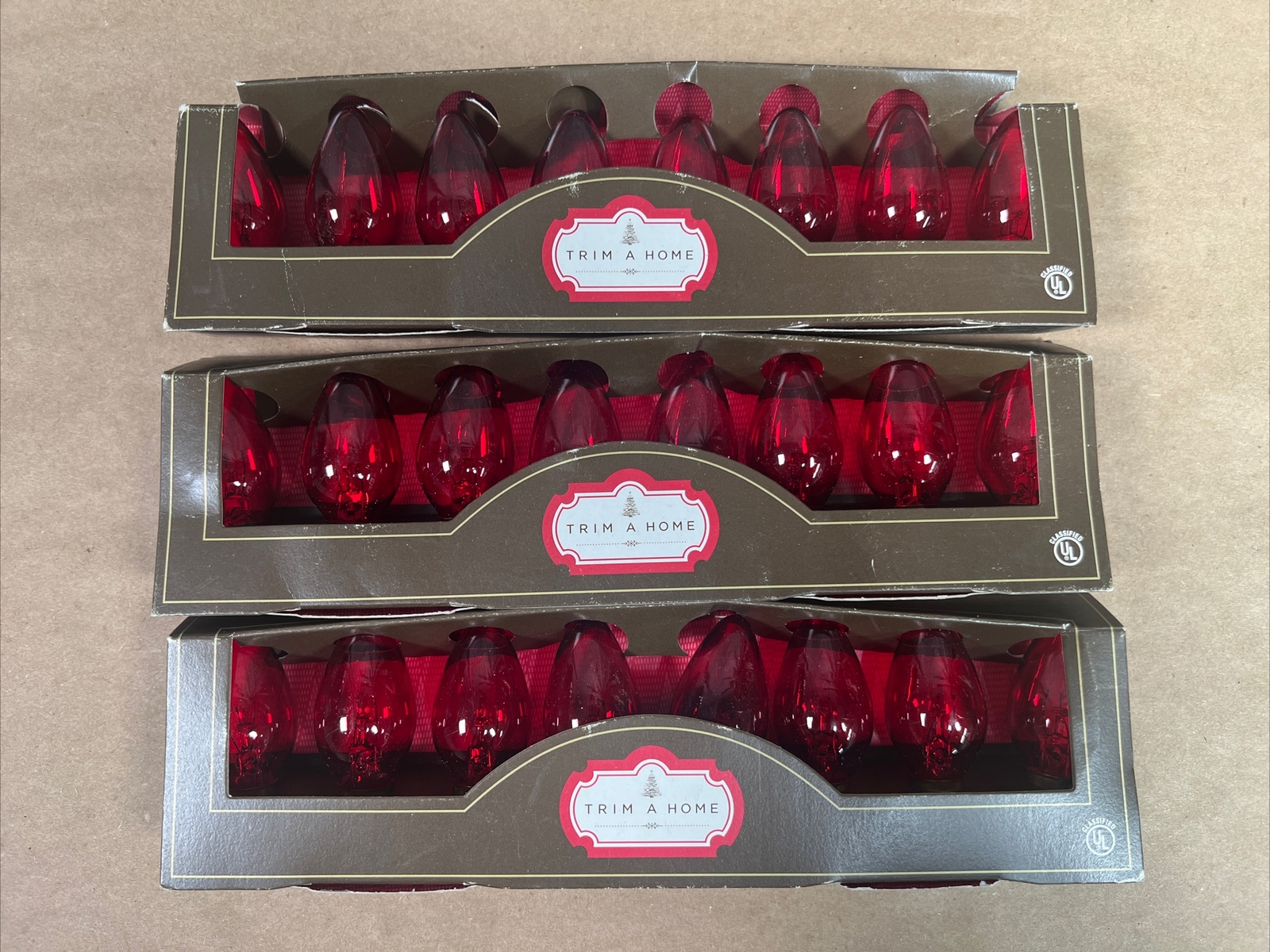 3 Vtg 8 K-Mart C-7  Cool-Lite Transparent Red Indoor/Outdoor 5 Watt 24 Bulbs