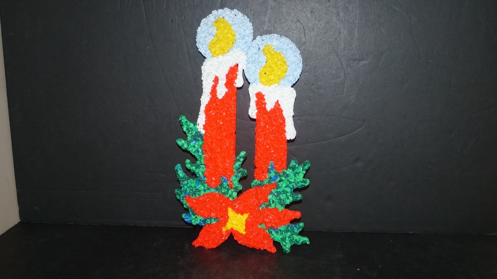 Vintage 18.5” Melted Plastic Popcorn Wall Christmas Double Candles - Kage Co USA Vintage 18.5” Melted Plastic Popcorn Wall Christmas Double Candles - Kage Co USA