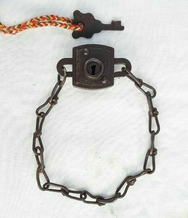 Original 1900\'s Old Antique Iron Rare Bicycle Chain Lock Key Collectible Germany