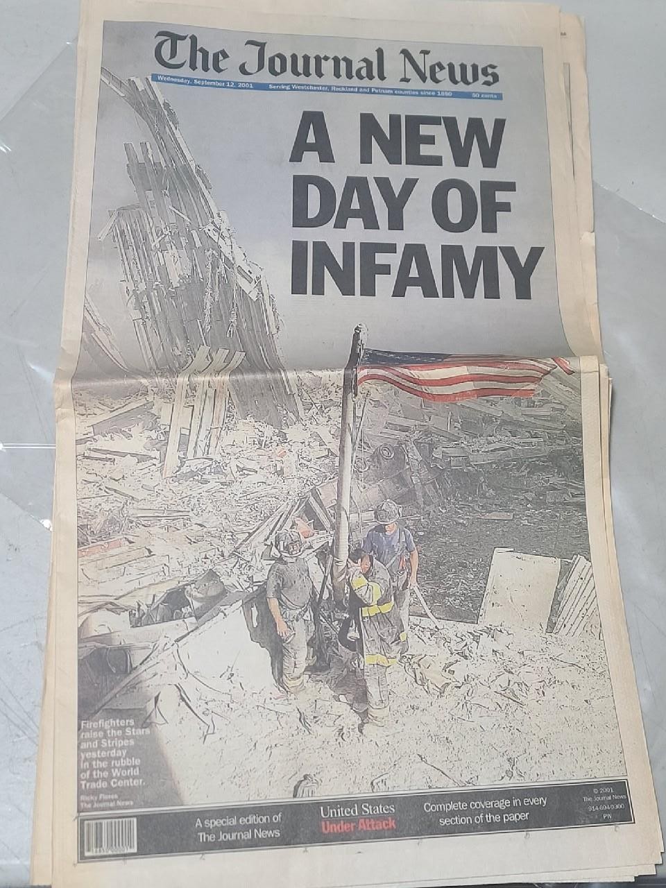 NY JOURNAL NEWS SEPTEMBER 12 2001 A NEW DAY OF INFAMY 9-11 WORLD TRADE CENTER