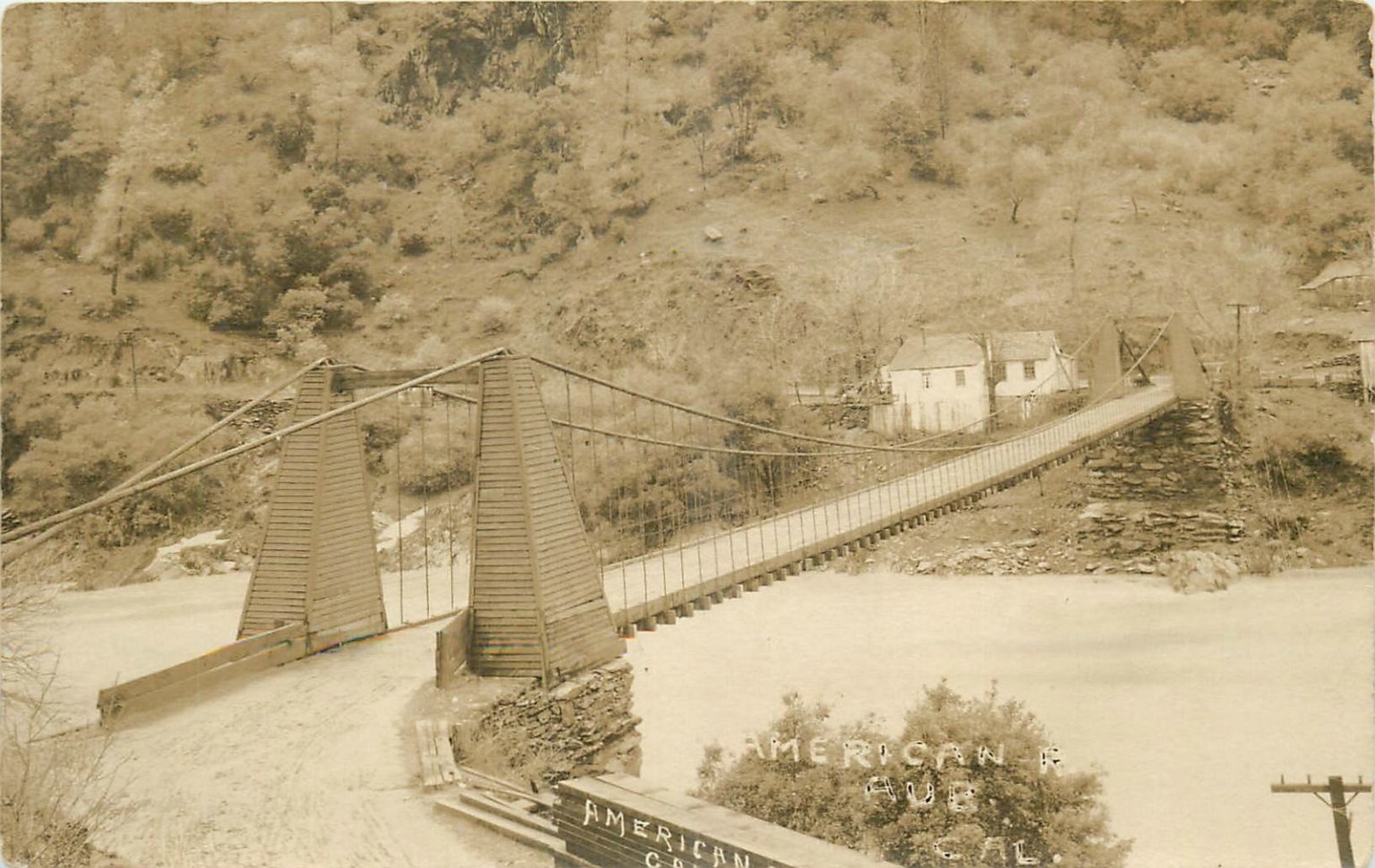 c.1910 Auburn CA American River Suspension Bridge RPPC Postcard c.1910 Auburn CA American River Suspension Bridge RPPC Postcard