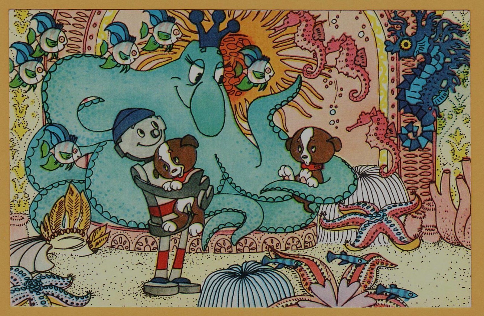 1982 Fairy Tale Soviet Cartoon DIY Inventor Boy Underwater Animation Postcard