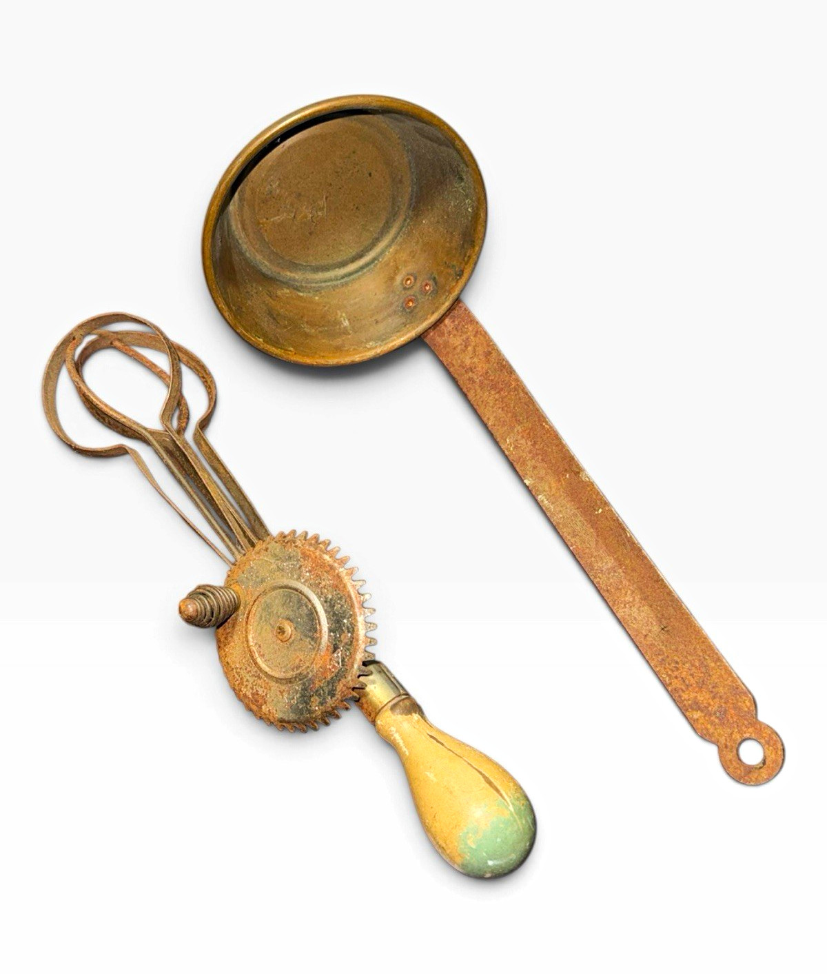 Vintage Antique 2 Pc Lot Hand Crank Egg Beater Mixer & Brass Jam Dipper Ladle Vintage Antique 2 Pc Lot Hand Crank Egg Beater Mixer & Brass Jam Dipper Ladle