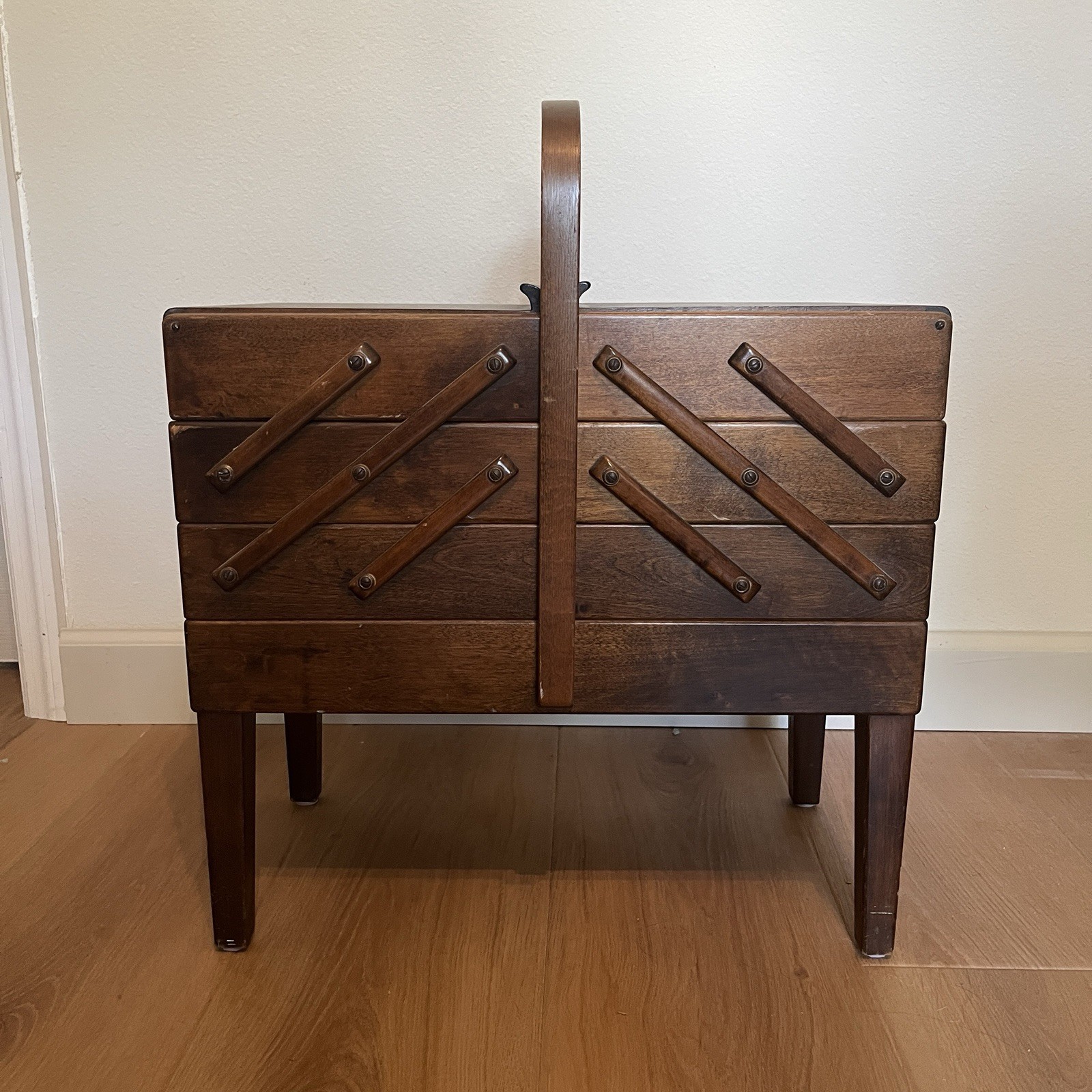Strommen Bruk Hamar Norway Accordion Style Wood Sewing Box Chest Strommen Bruk Hamar Norway Accordion Style Wood Sewing Box Chest
