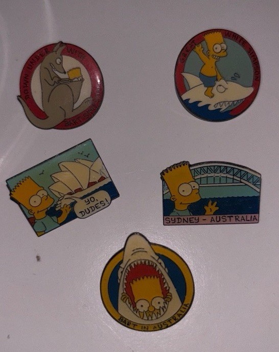 VINTAGE 1990s Simpsons Australia Souvenir Enamel Pin Lot - Rare Bart 5pc Set VINTAGE 1990s Simpsons Australia Souvenir Enamel Pin Lot - Rare Bart 5pc Set