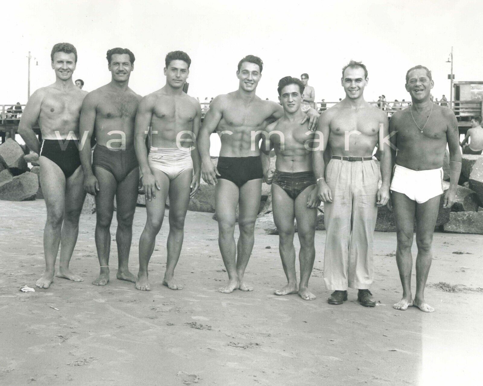 Vintage photo: Handsome bodybuilders on Venice Beach.  Reprint. Gay interest.
