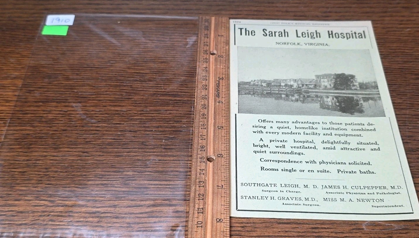 VTG 1910 Sarah Leigh Private Hospital Norfolk Virginia Medicine Picture Doctor