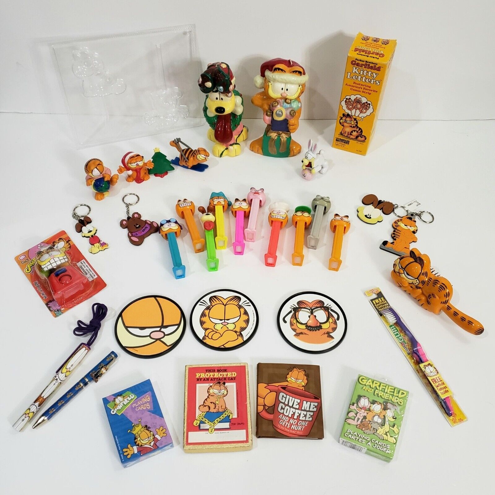 Vintage Garfield Collectable Lot: Coasters Pens Keychains Cards Stickers & More