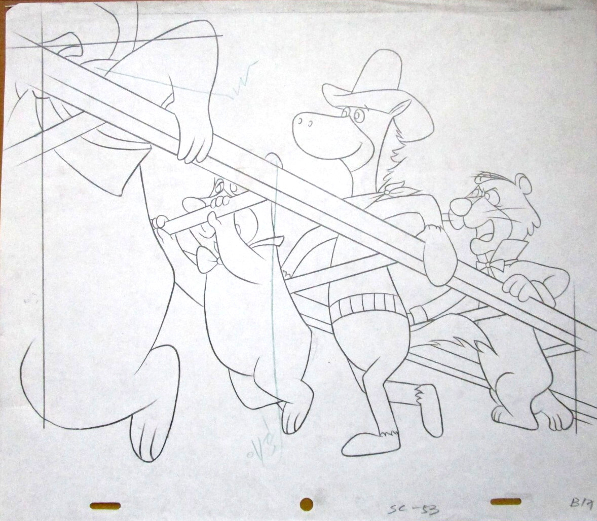 1987 QUICKDRAW MCGRAW SNAGLEPUSS BOO BOO ORIGINAL PRODUCTION cel DRAWING ladder 1987 QUICKDRAW MCGRAW SNAGLEPUSS BOO BOO ORIGINAL PRODUCTION cel DRAWING ladder