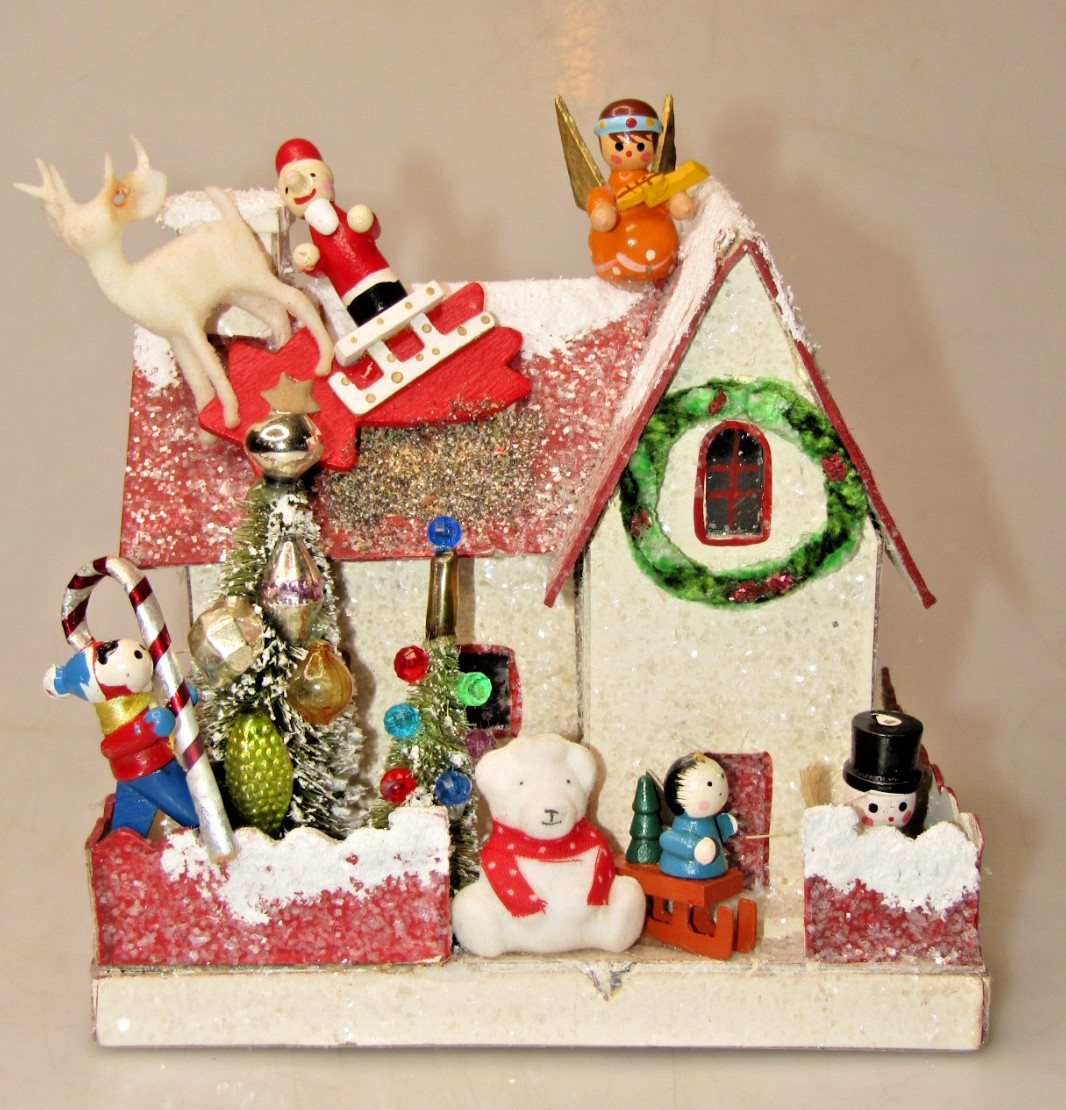 VTG SANTA Delivery Large Putz Angel House Christmas Tree Ornament Decor Japan