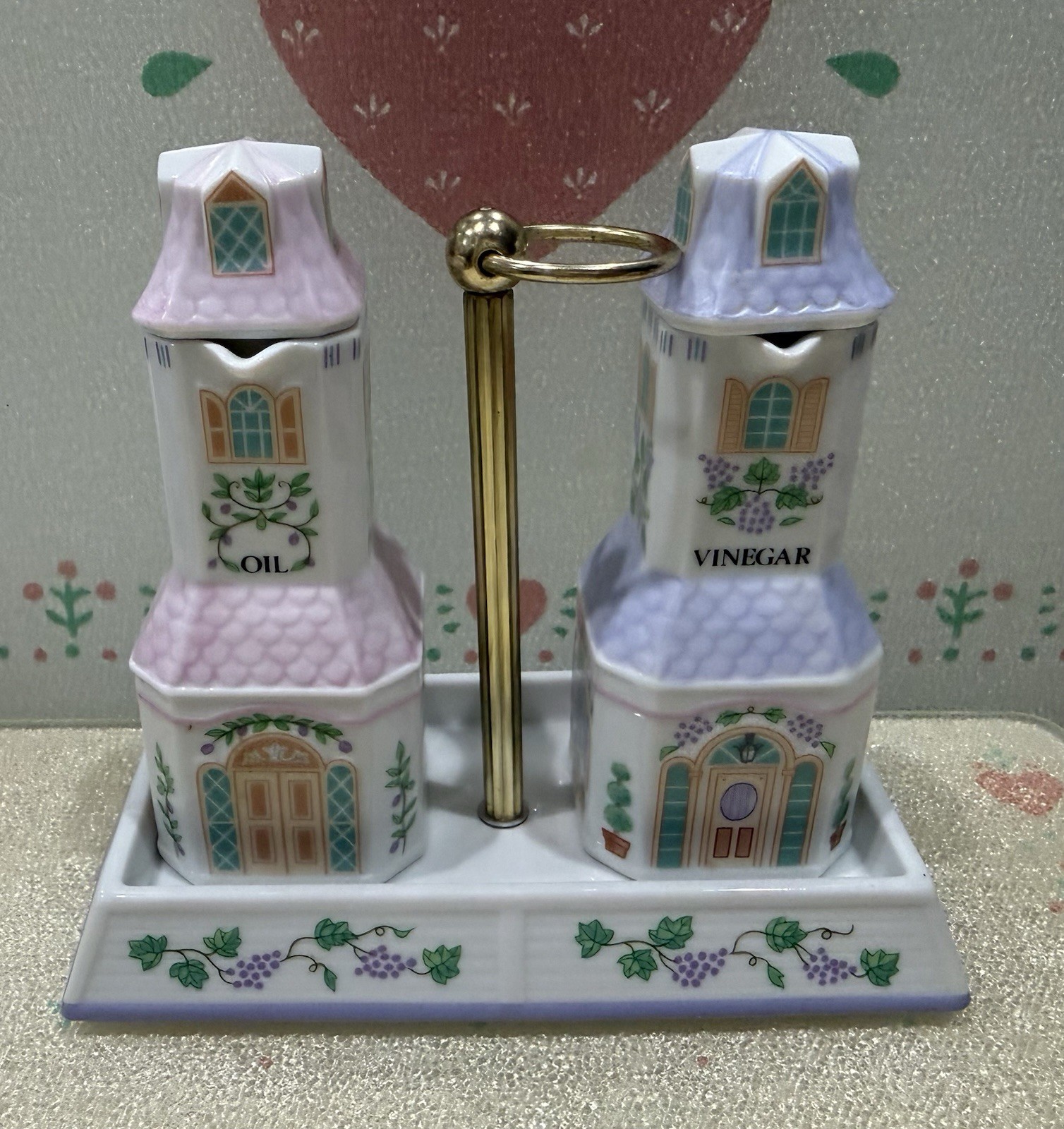 Lenox Spice Village Oil Vinegar Set with Caddy Tray, Vintage 1993 - NEW Lenox Spice Village Oil Vinegar Set with Caddy Tray, Vintage 1993 - NEW