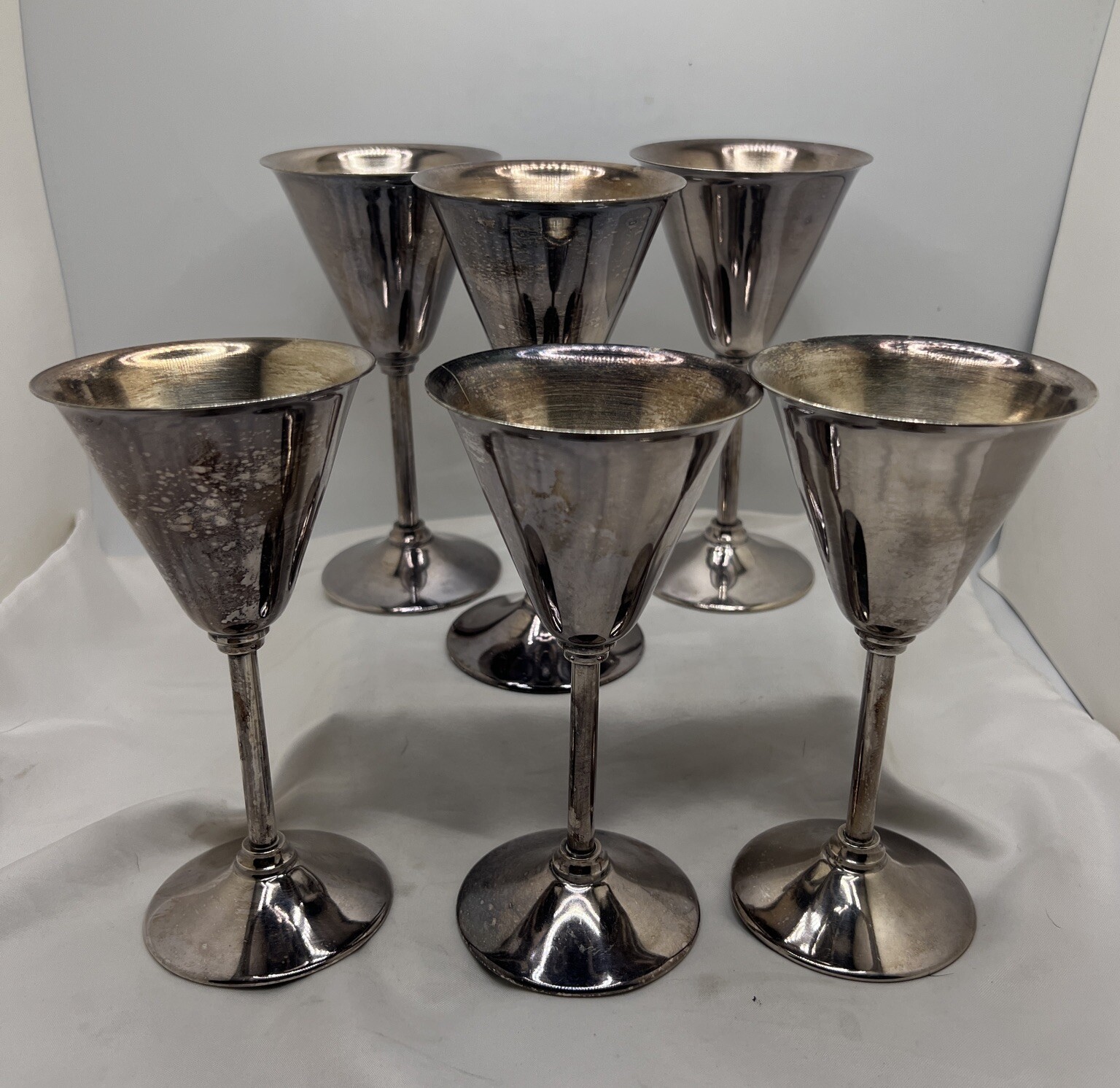 6 Vtg Bernard Rice's Sons, Inc Apollo EPNS Cocktail Glasses Cup Wine #5025 6 Vtg Bernard Rice's Sons, Inc Apollo EPNS Cocktail Glasses Cup Wine #5025