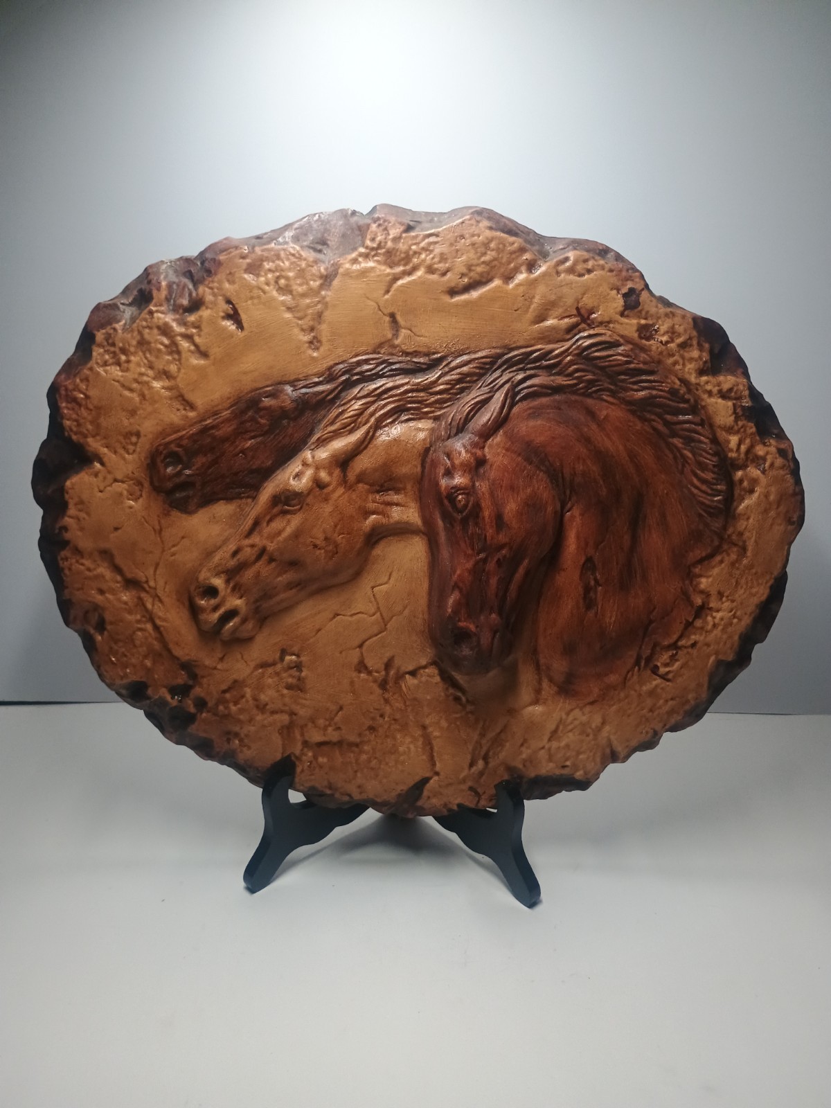 Vintage MCM 3D Raised Relief Horse Wall Art Oval Ceramic Western Lodge Rustic Vintage MCM 3D Raised Relief Horse Wall Art Oval Ceramic Western Lodge Rustic