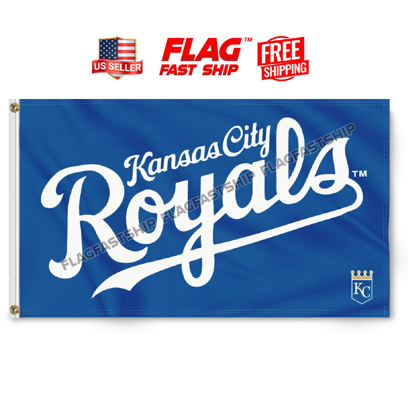 Royals Kansas City Flag 3x5 FT Baseball KC Royal Logo w Grommets 