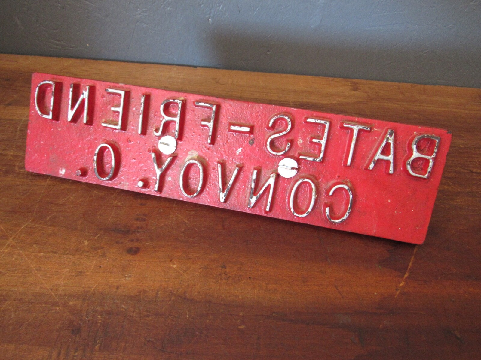 Vintage Old Heavy BATES-FRIEND CONVOY. O. Cast Iron Stamp Wood Handle Steampunk