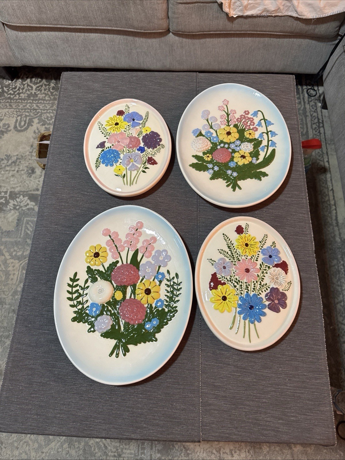 4 Vtg Atlantic Mold Floral Wall Plaques Ceramic Hand Painted 3D Flow Cottagecore 4 Vtg Atlantic Mold Floral Wall Plaques Ceramic Hand Painted 3D Flow Cottagecore