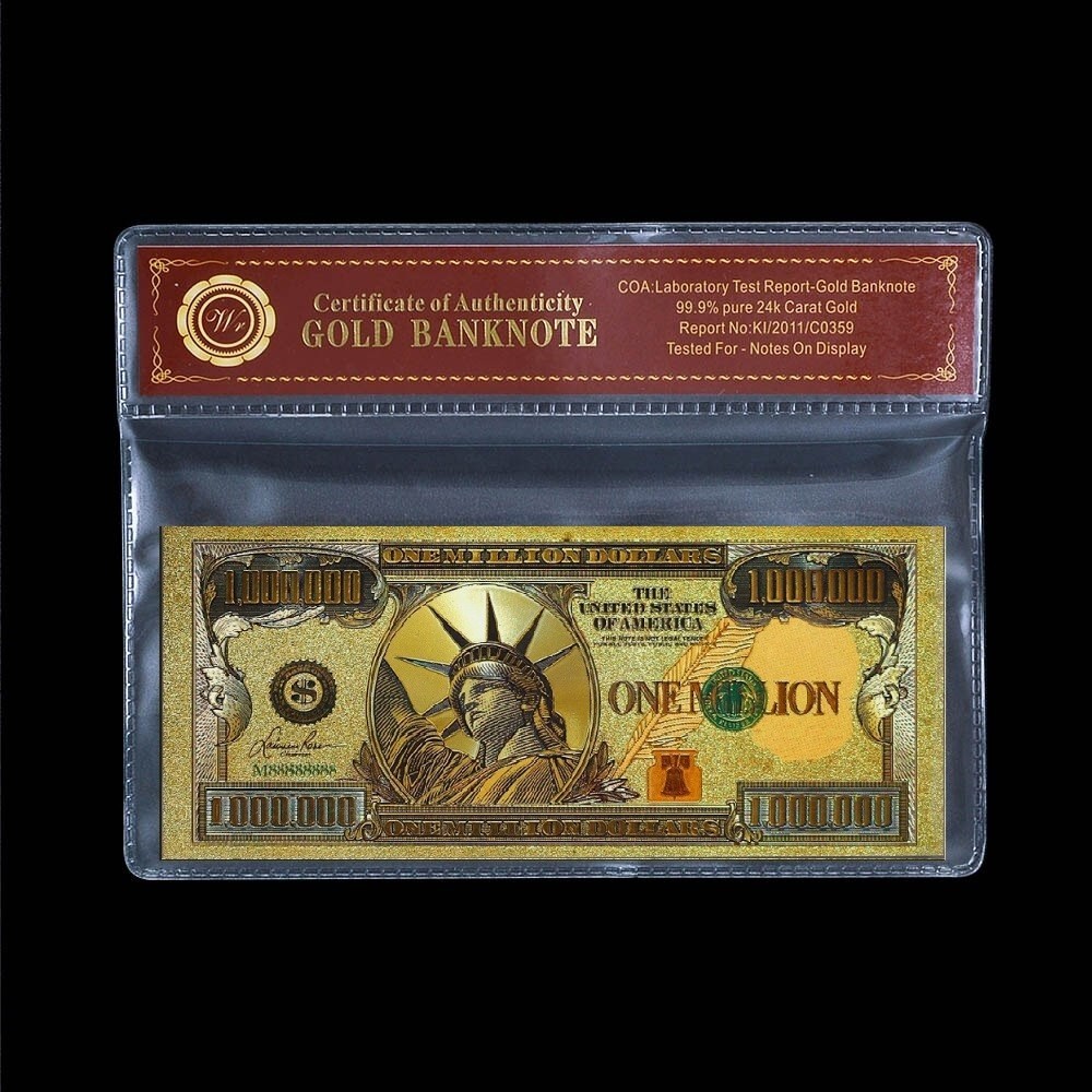 $1 Million Dollar Bill US Gold Banknote with Bag and certificate of authenticity