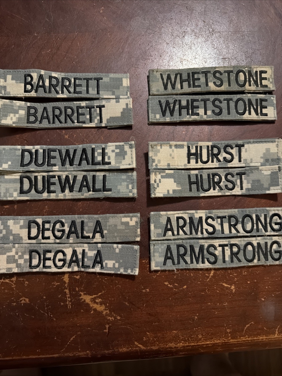 LOT OF 12 MILITARY PATCH HOOK AND LOOP ACU NAME TAPE W/6 Pairs Different Names LOT OF 12 MILITARY PATCH HOOK AND LOOP ACU NAME TAPE W/6 Pairs Different Names