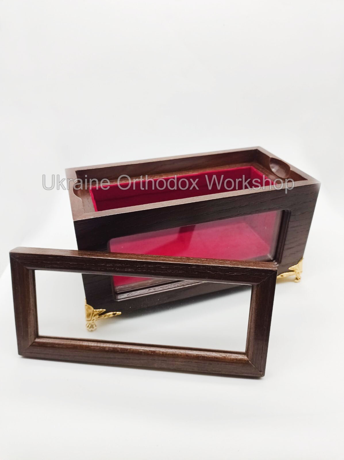 Handcarved Orthodox Reliquary Box Wood Ark Red Velvet 7.87\ Handcarved Orthodox Reliquary Box Wood Ark Red Velvet 7.87\