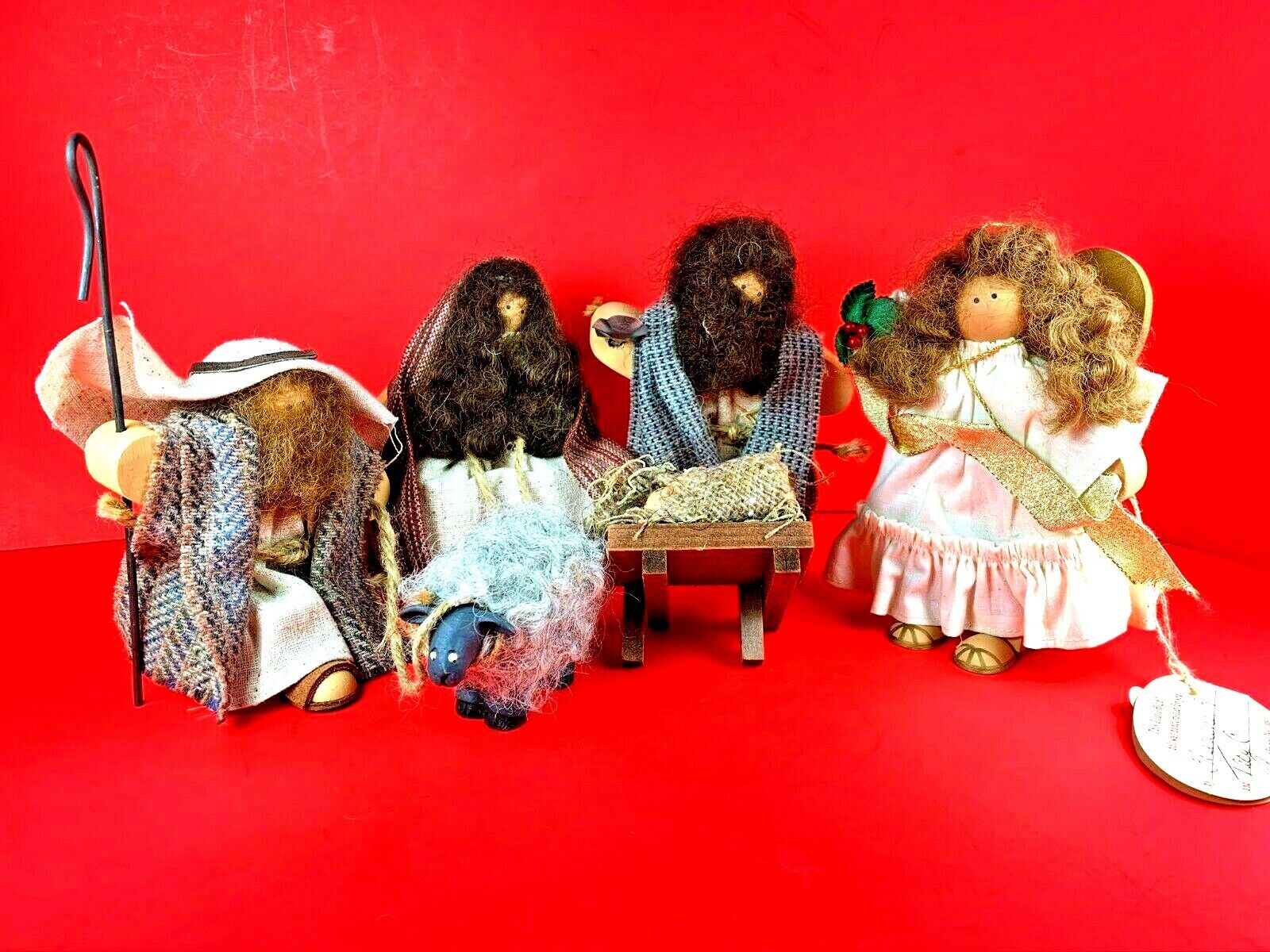 Lizzie High Wooden Folk Art Dolls Handcrafted Vintage 5 Piece Nativity Set 
