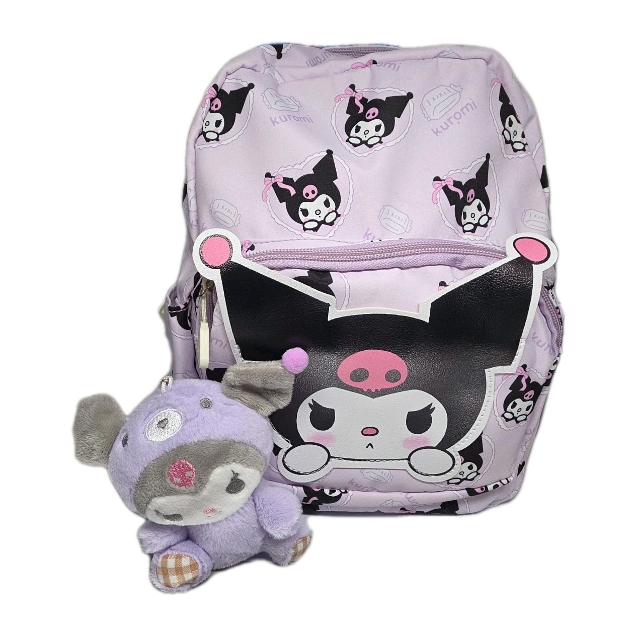 Kuromi Mini 10 Inch Backpack With Key Chain Plush, Purple Pink, Inside Print