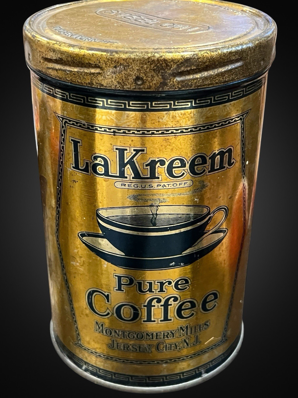 RARE Vintage LA KREEM Pure Coffee 1lb Tin Can Montgomery Mills Jersey City NJ