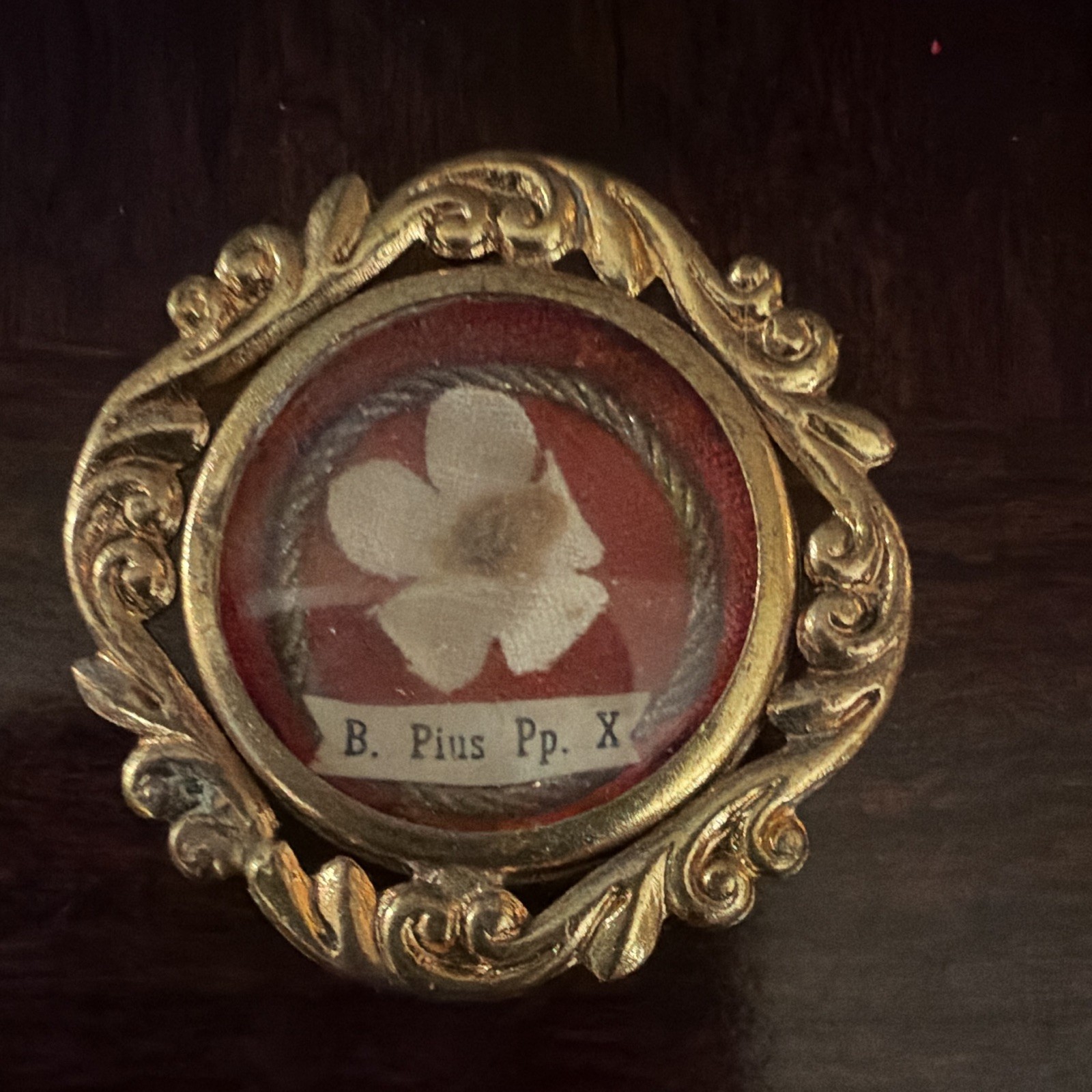 Vintage Reliquary Relic Filigree Saint Pius X Catholic Church Artifact