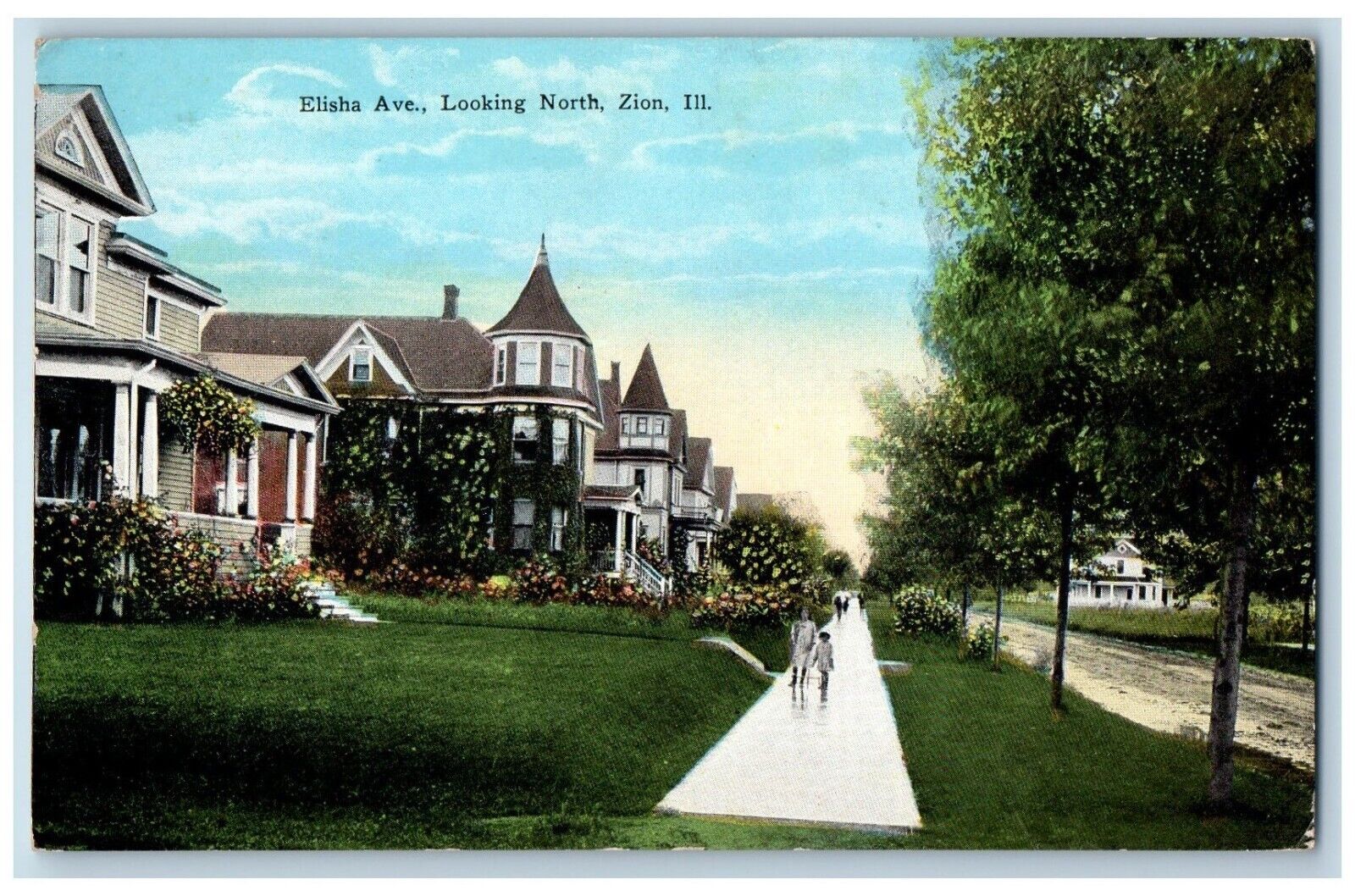 Zion Illinois Postcard Elisha Ave. Looking North Exterior c1910 Vintage Antique