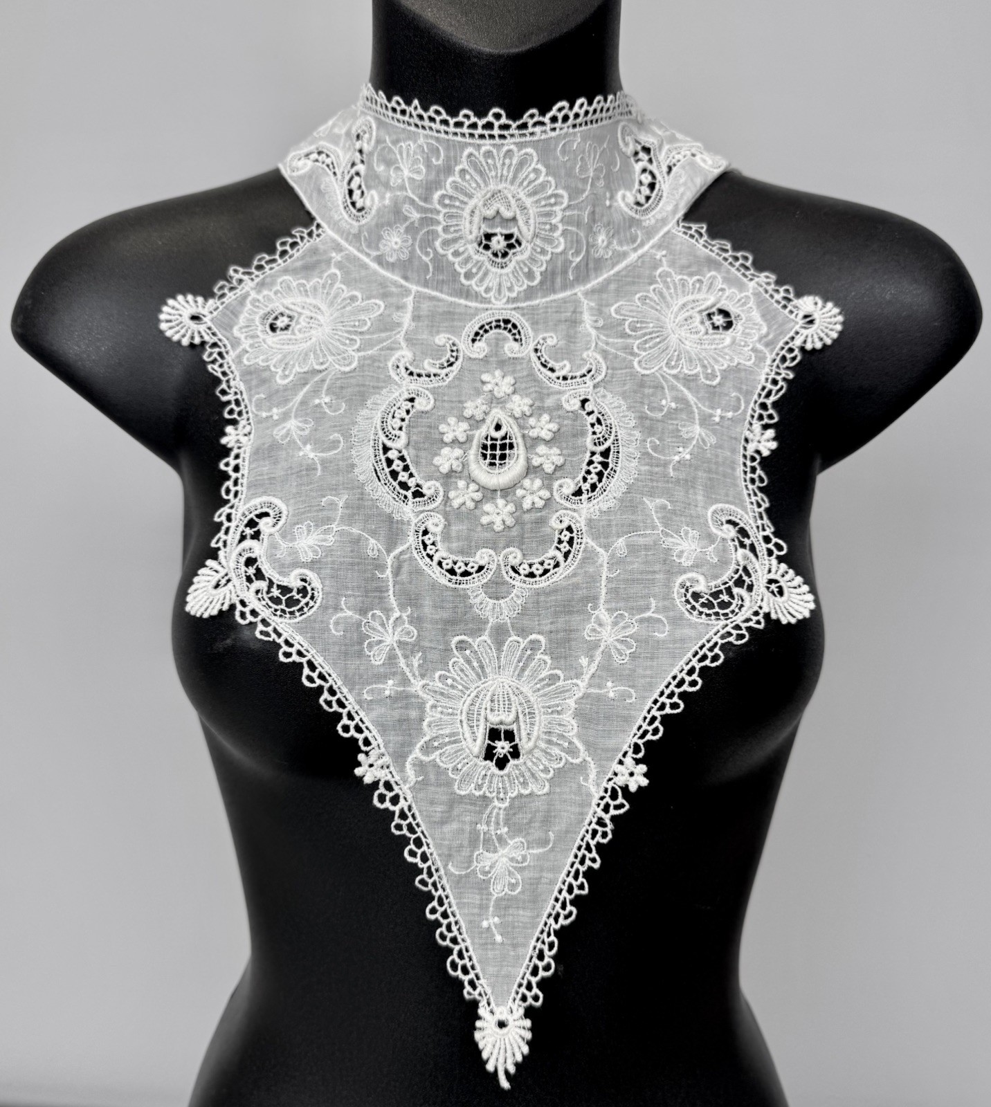Antique Edwardian Lace Bib Collar Embroidered Dress Front Jabot Antique Edwardian Lace Bib Collar Embroidered Dress Front Jabot