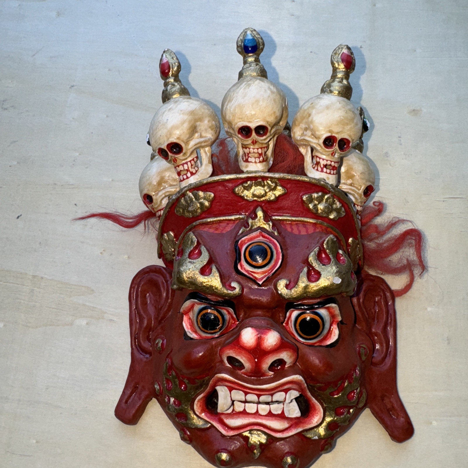 Red Mahakala - Real Tibetan Cham Lama Dance Mask - 19 in x 13 in x 9 in Red Mahakala - Real Tibetan Cham Lama Dance Mask - 19 in x 13 in x 9 in